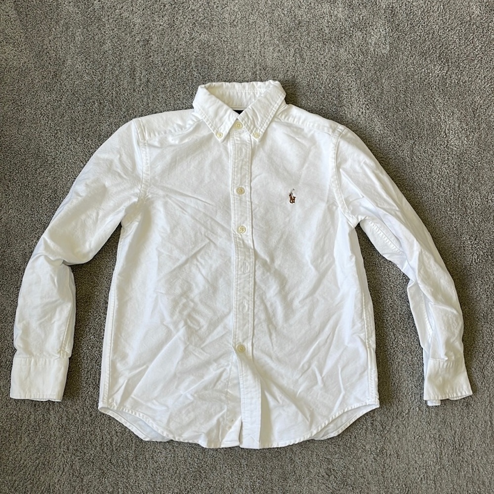 VGC Kids White Polo Ralph Lauren Button Down Shirt - Size Small (6/8)